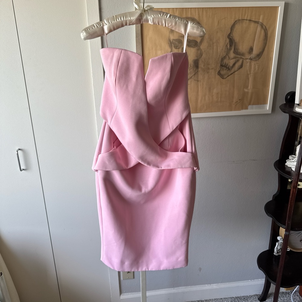 Finders Keepers Pink Asymmetrical Ruched Cocktail Dress